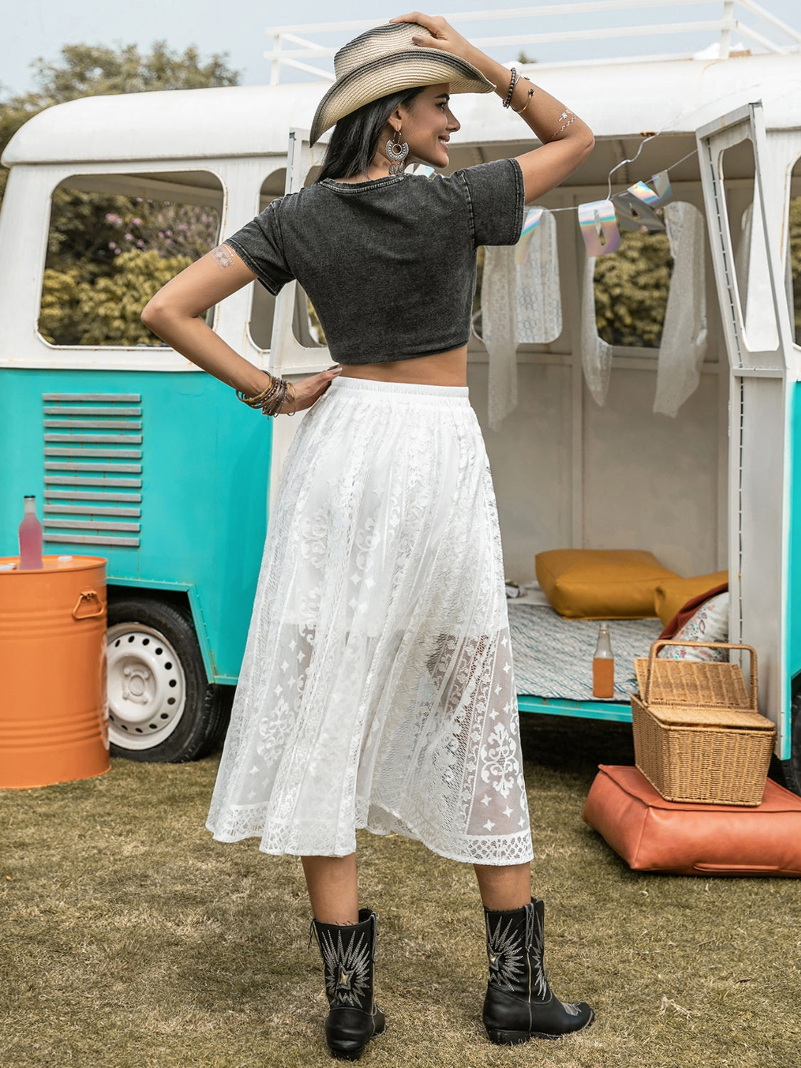 Embroidered Elastic Waist Skirt  Trendsi   