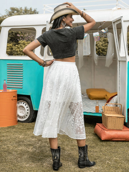 Embroidered Elastic Waist Skirt  Trendsi   