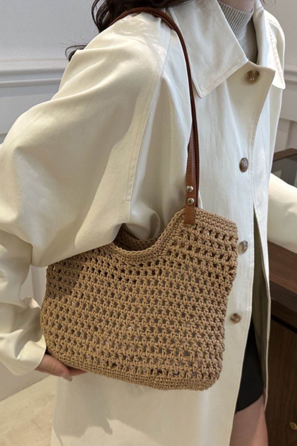 Openwork Woven Tote Bag  Trendsi   