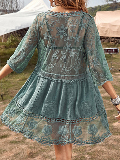 Lace Detail Plunge Cover-Up Dress  Trendsi   