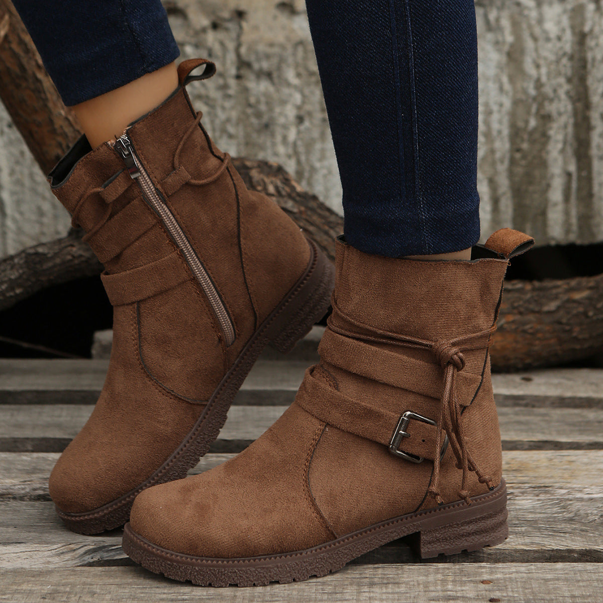 Suede Side Zip Round Toe Boots  Trendsi   