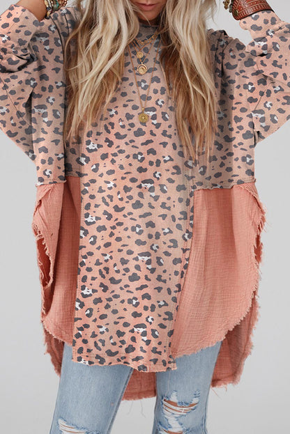 Textured Leopard Dropped Shoulder Blouse Blouse Trendsi Blush Pink S 