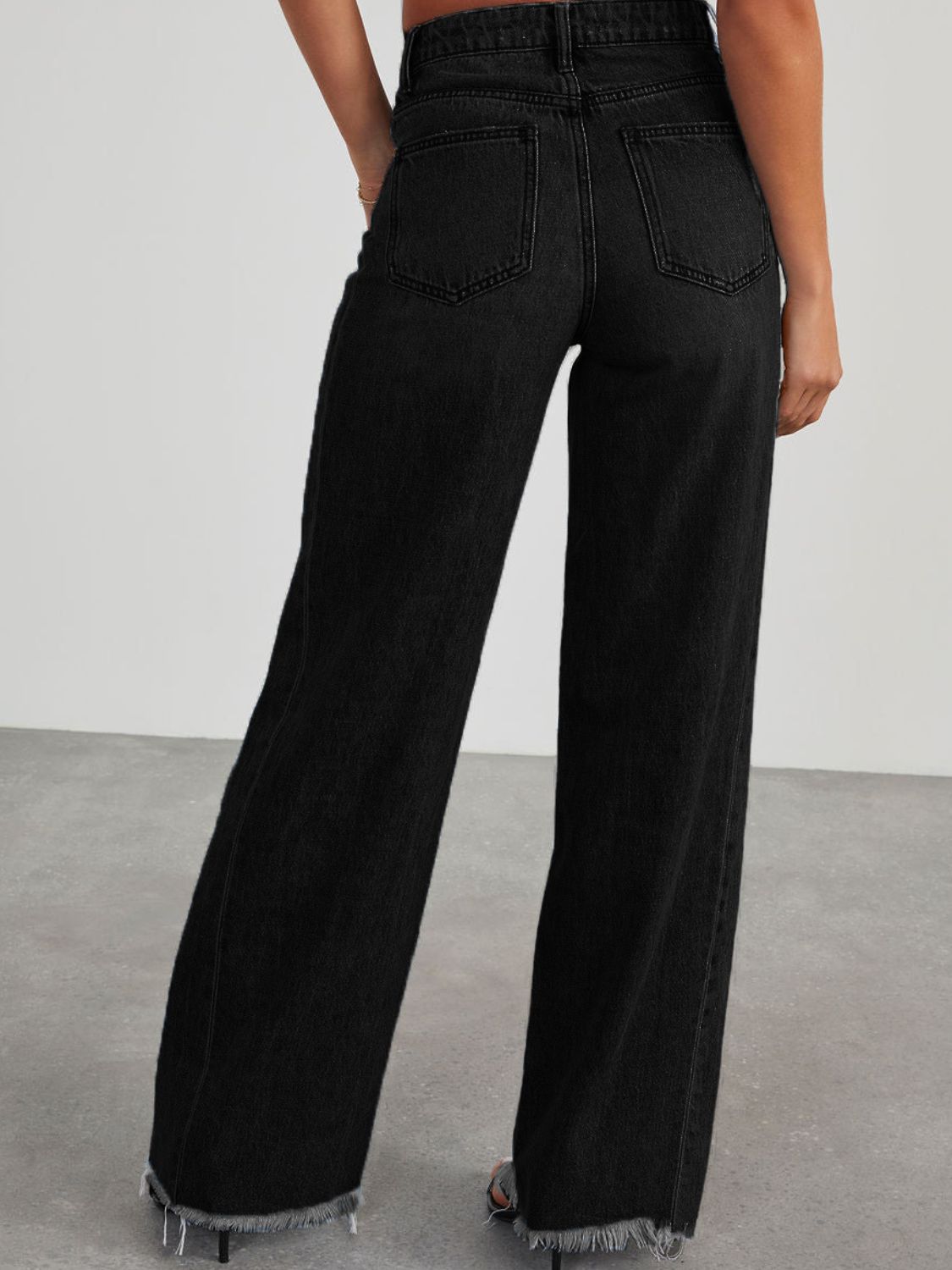 Raw Hem Wide Leg Jeans with Pockets  Trendsi   