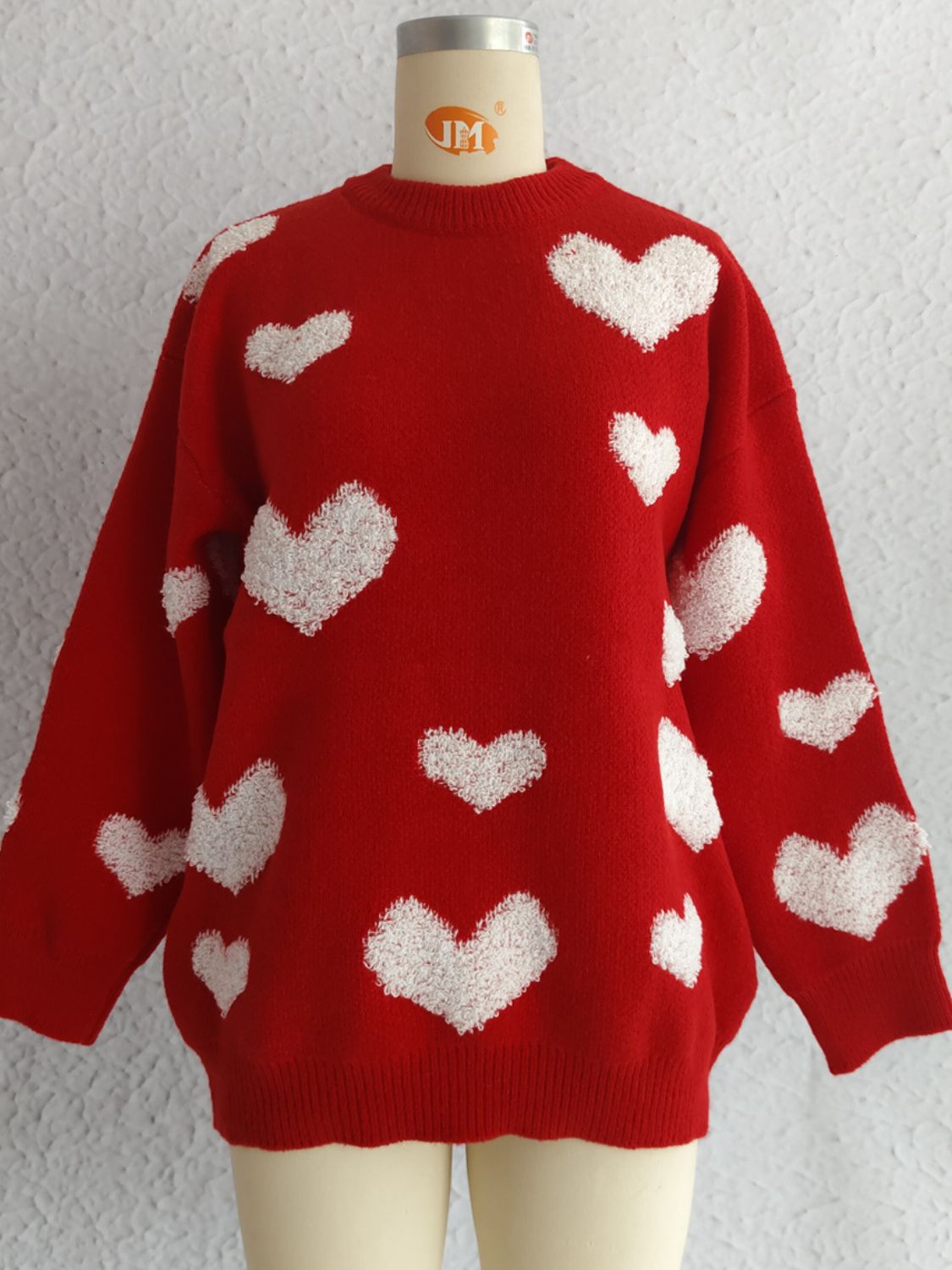 Heart Round Neck Dropped Shoulder Sweater  Trendsi   