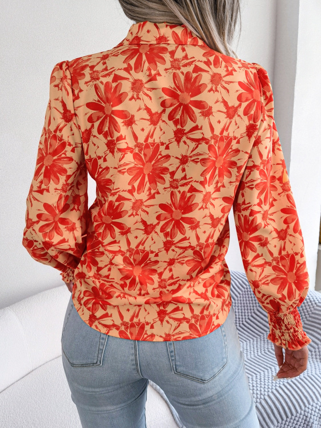 Floral Collared Neck Long Sleeve Shirt Blouse Trendsi   