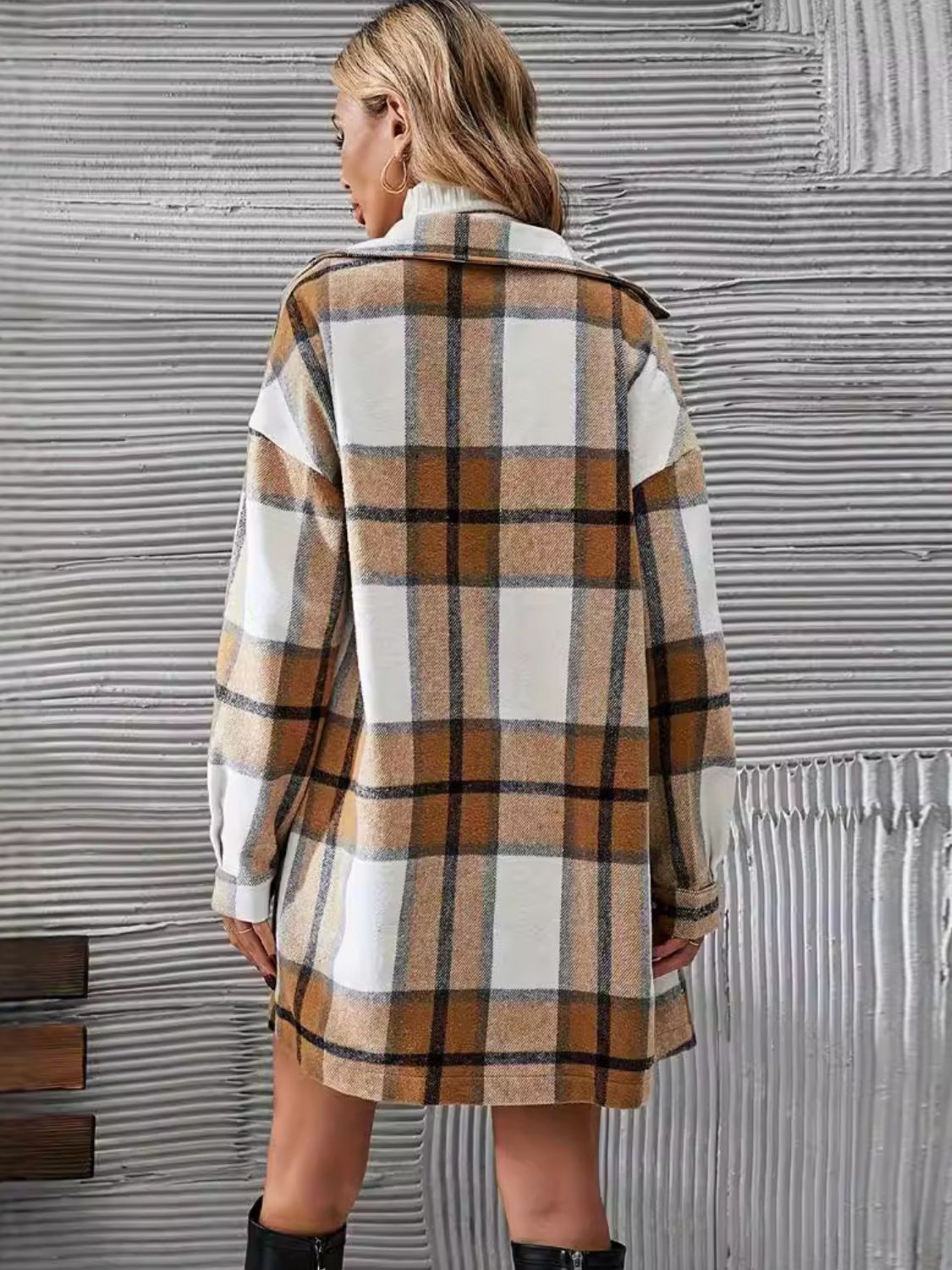 Plaid Button Up Long Sleeve Coat and Skirt Set  Trendsi   