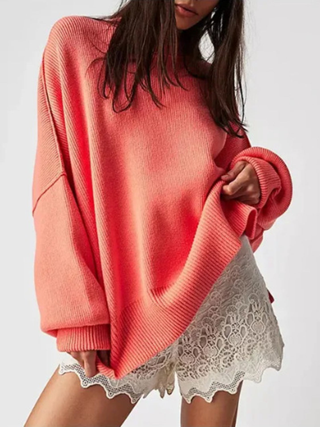 Round Neck Long Sleeve Sweater  Trendsi Orange-Red S 