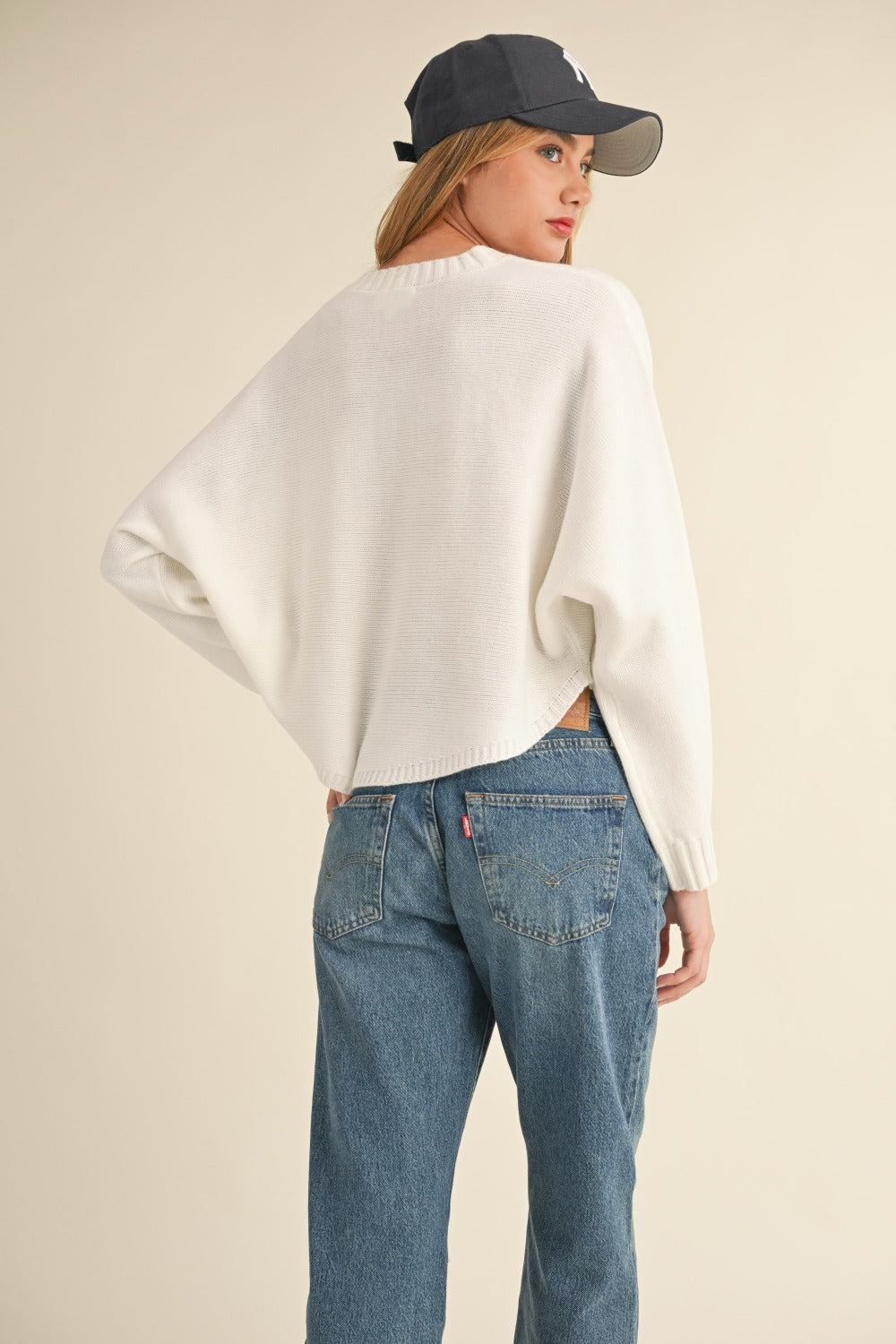 Mable Round Neck Dolman Sleeve Cropped Sweater  Trendsi   