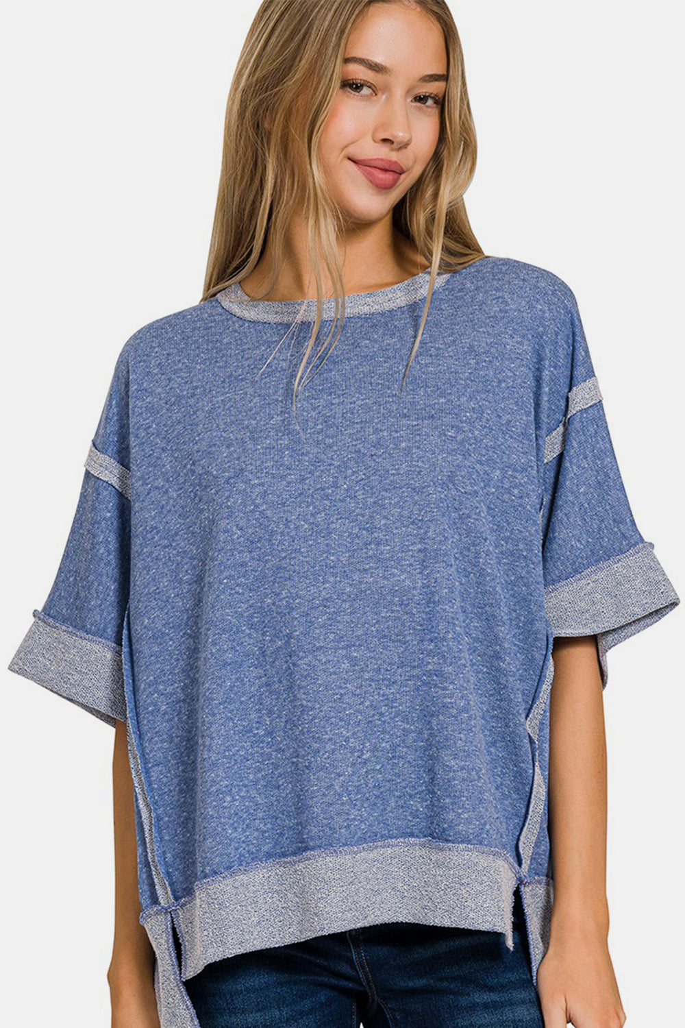 Zenana Contrast Trim Drop Shoulder T-Shirt  Trendsi   