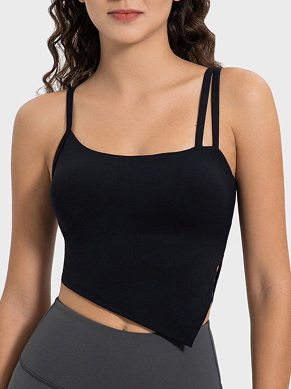 Millennia Slit Asymmetrical Neck Active Cami  Trendsi   