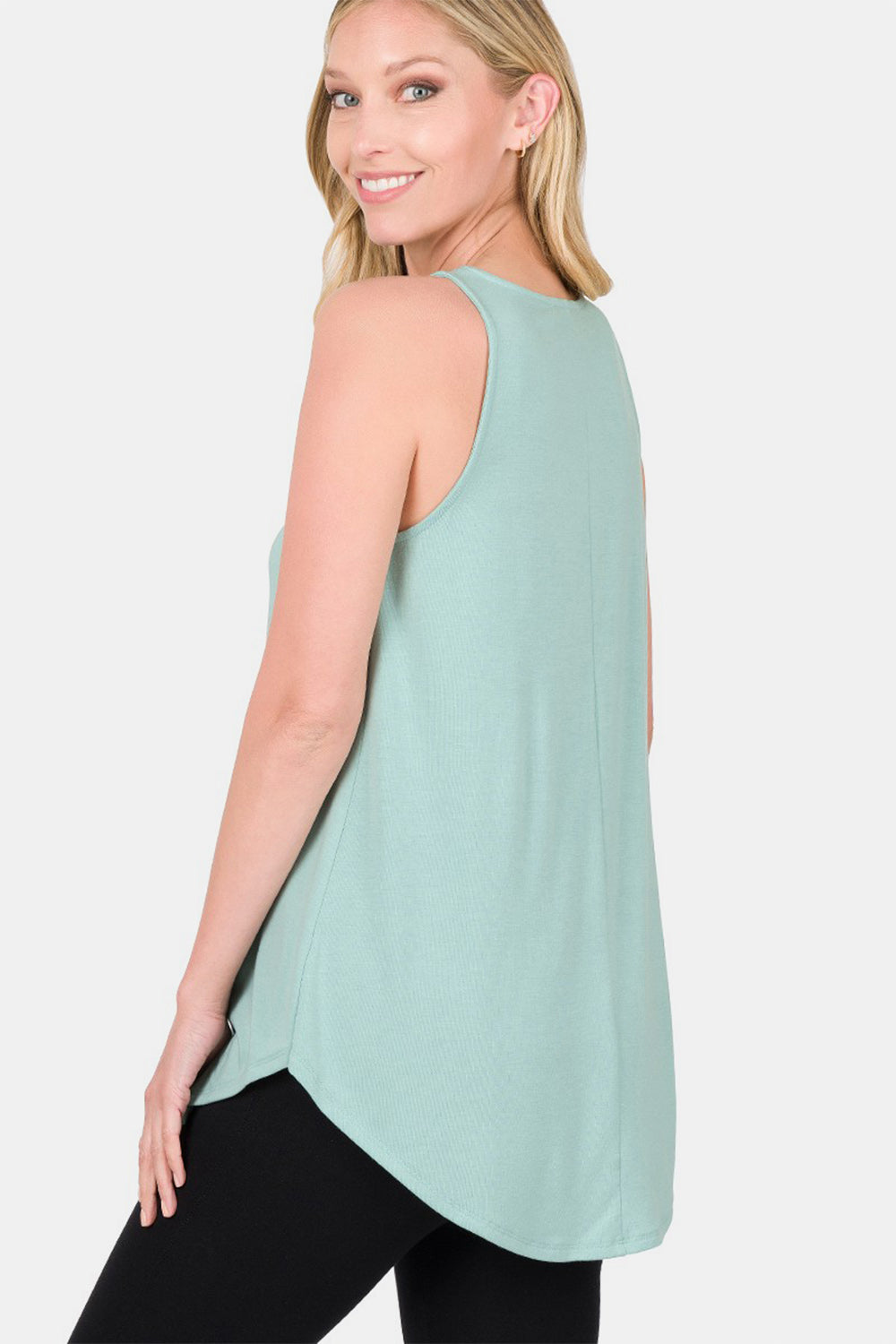 Zenana Round Neck Curved Hem Tank  Trendsi   