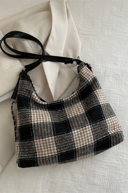 Plaid Adjustable Strap Handbag Bag Trendsi Black One Size 