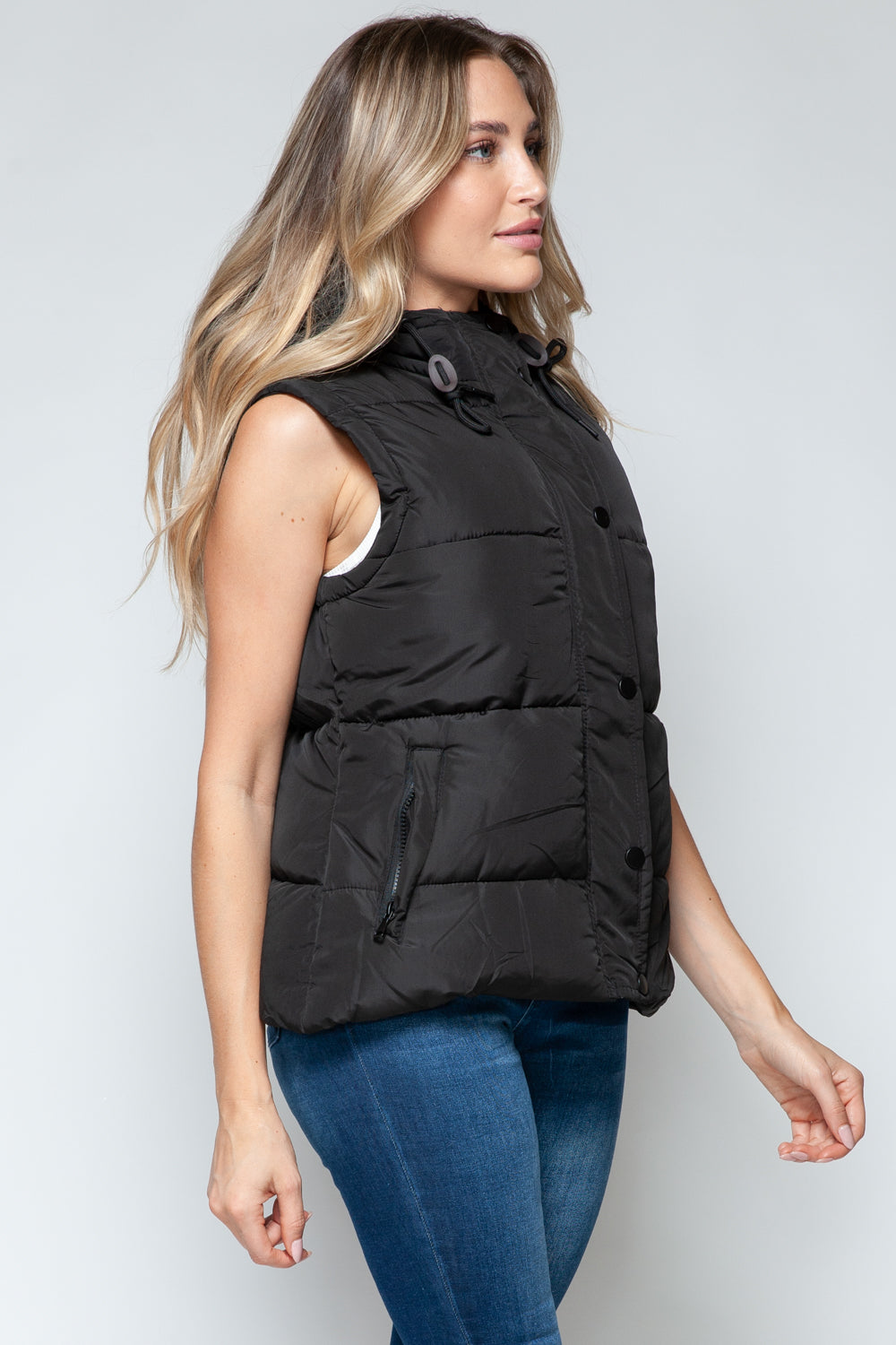 Snobbish Snap and Zip Closure Hooded Vest  Trendsi   