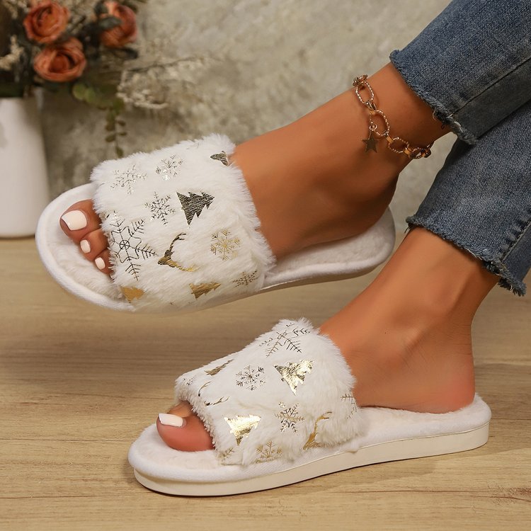 Snowflakes Open Toe Slippers  Trendsi   