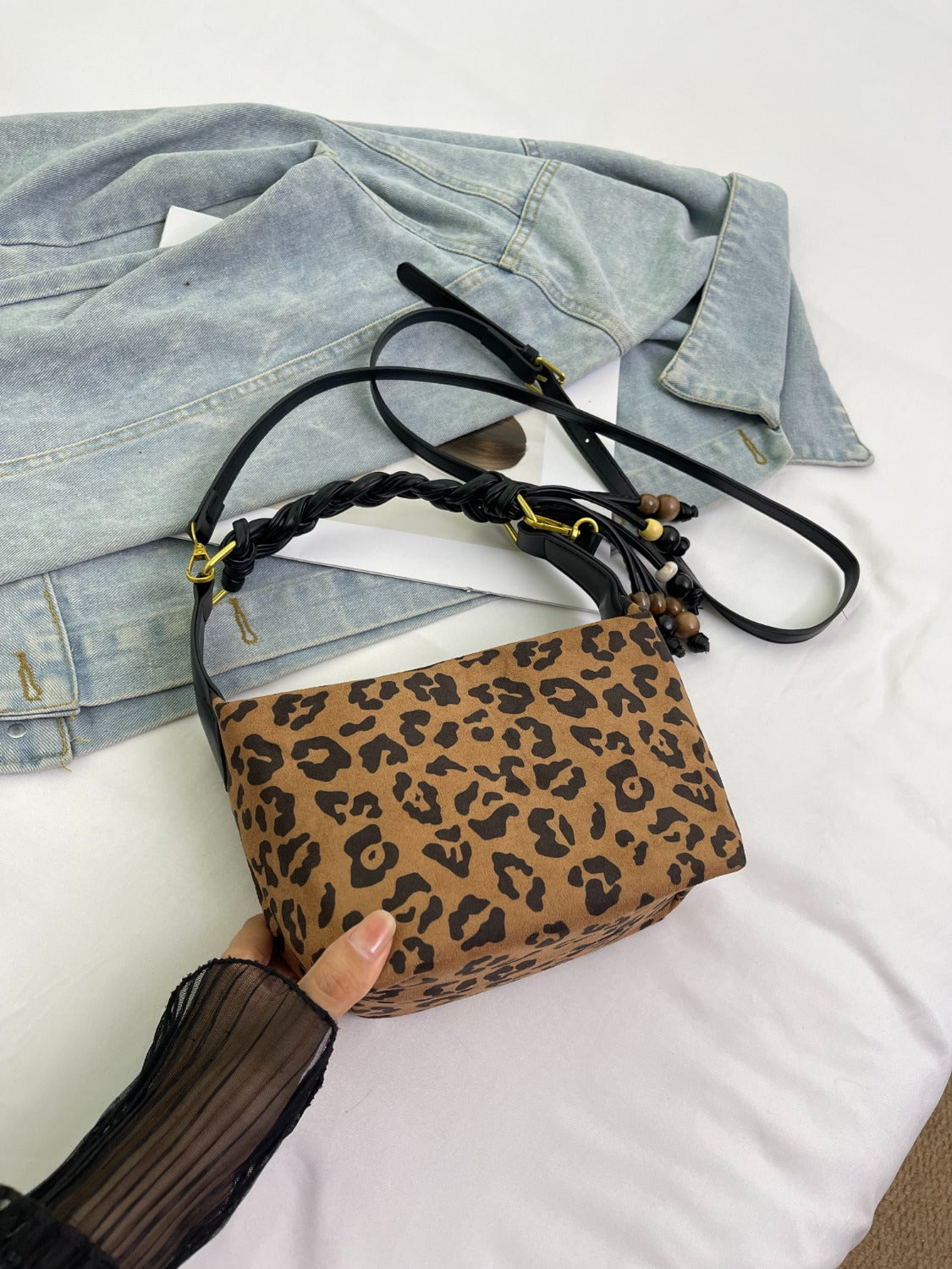 Suede Adjustable Strap Shoulder Bag  Trendsi Leopard One Size 