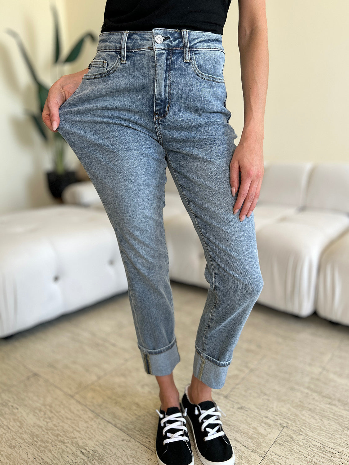 Judy Blue Full Size High Waist Cuff Hem Jeans  Trendsi   