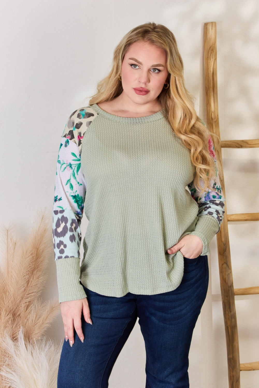 Hailey & Co Full Size Printed Round Neck Blouse  Trendsi   