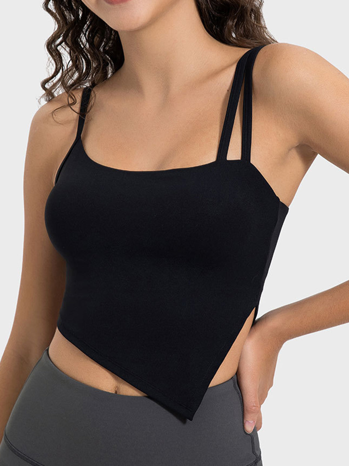 Millennia Slit Asymmetrical Neck Active Cami  Trendsi Black 4 