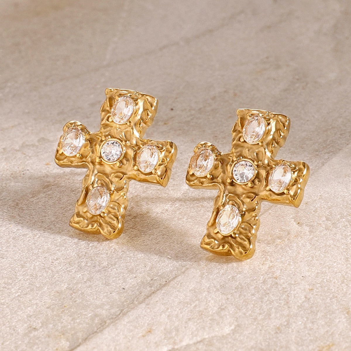 18K Gold-Plated Zircon Cross Earrings  Trendsi   