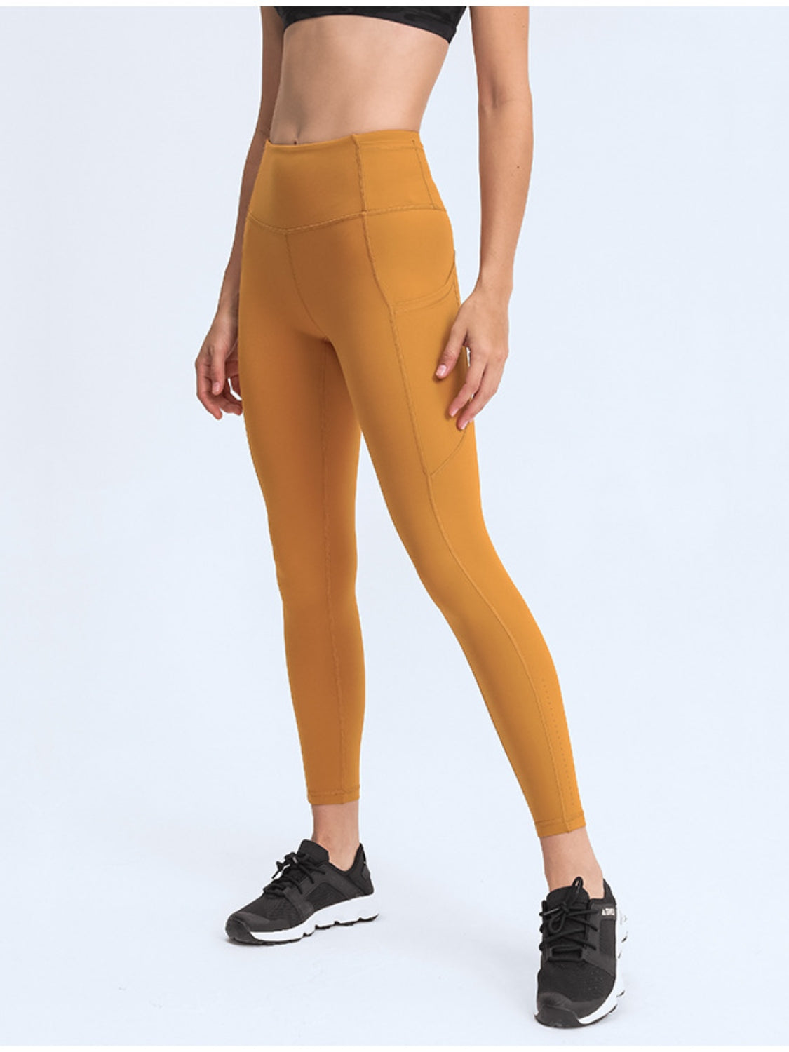 Millennia Wide Waistband Leggings with Pockets  Trendsi Tangerine 4 