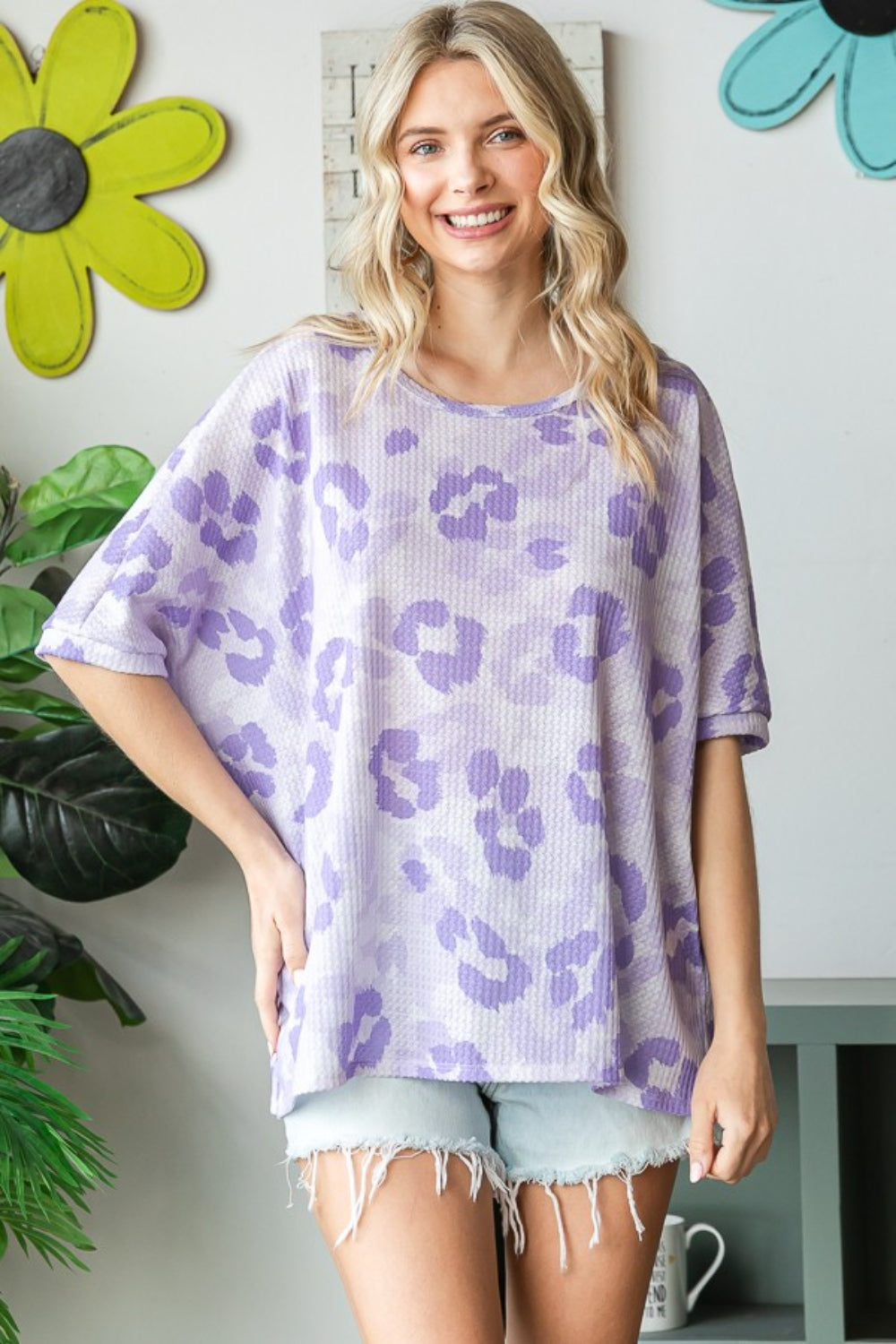 HOPELY Print Waffle Oversized T-Shirt  Trendsi   