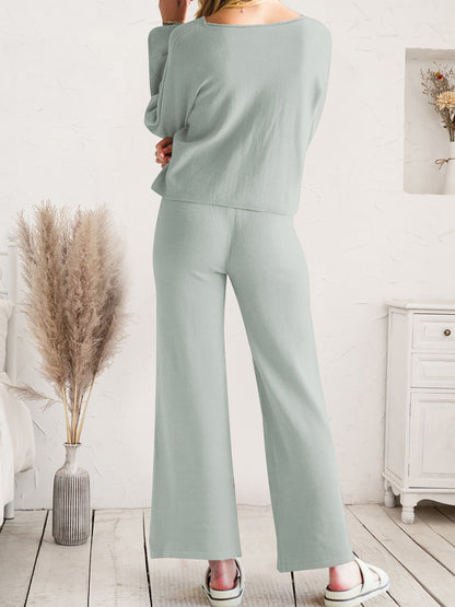 Long Sleeve Lounge Top and Drawstring Pants Set  Trendsi   