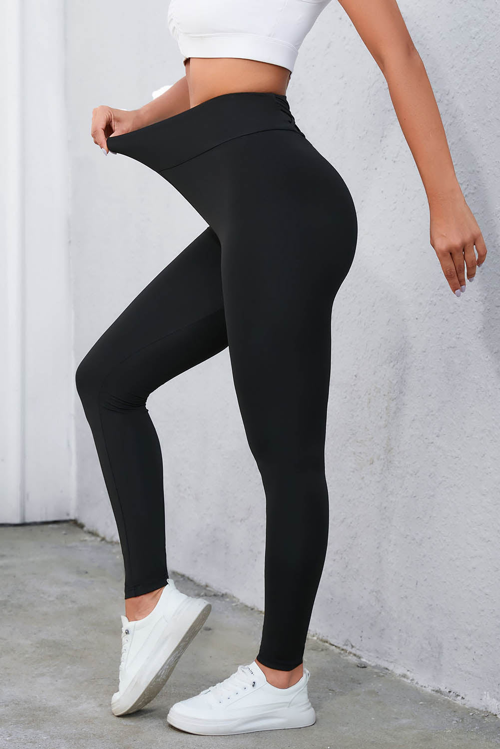 Crisscross Detail Wide Waistband Leggings  Trendsi   