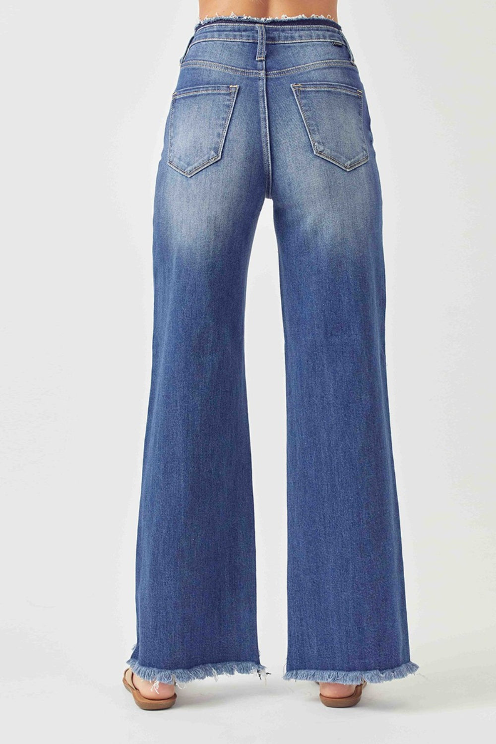 RISEN High Waist Raw Hem Wide Leg Jeans  Trendsi   