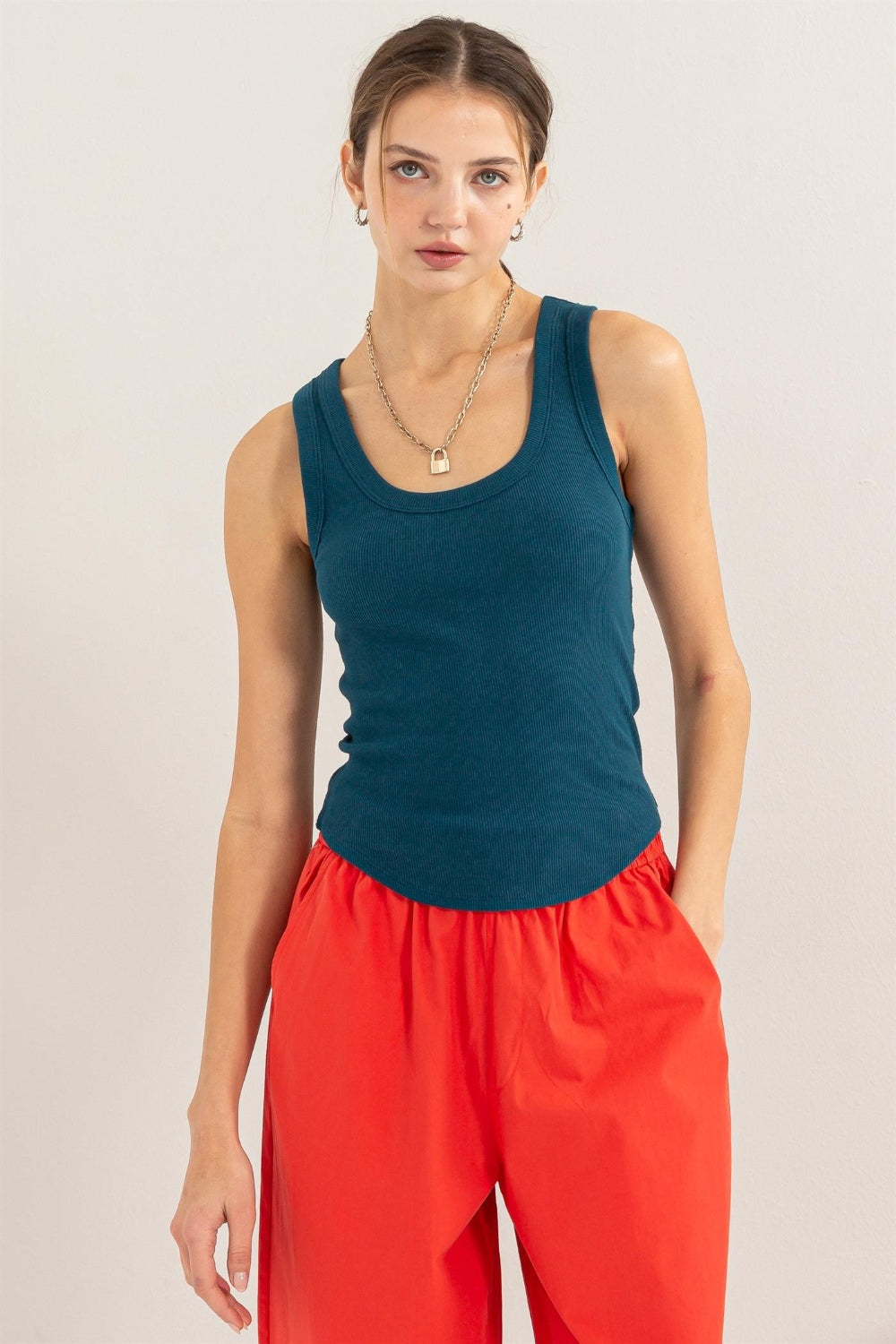 HYFVE Ribbed Scoop Neck Racerback Tank  Trendsi   