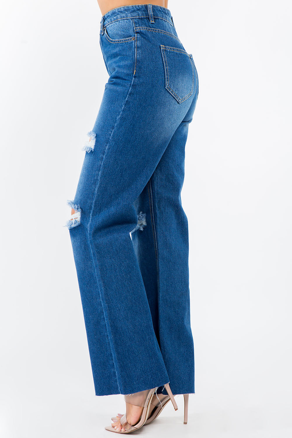 American Bazi High Waist Distressed Wide Leg Jeans  Trendsi   