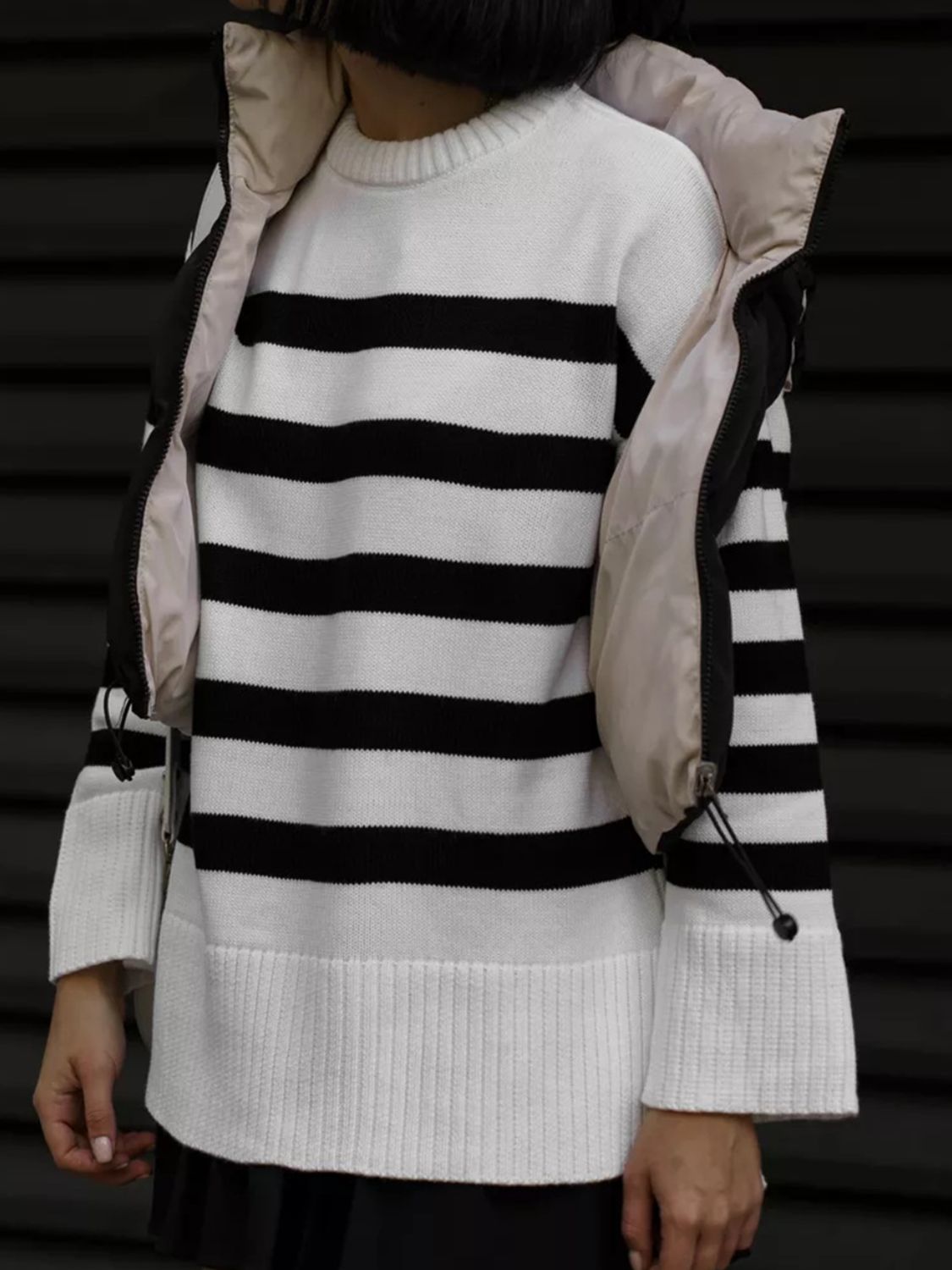 Slit Striped Round Neck Sweater  Trendsi   