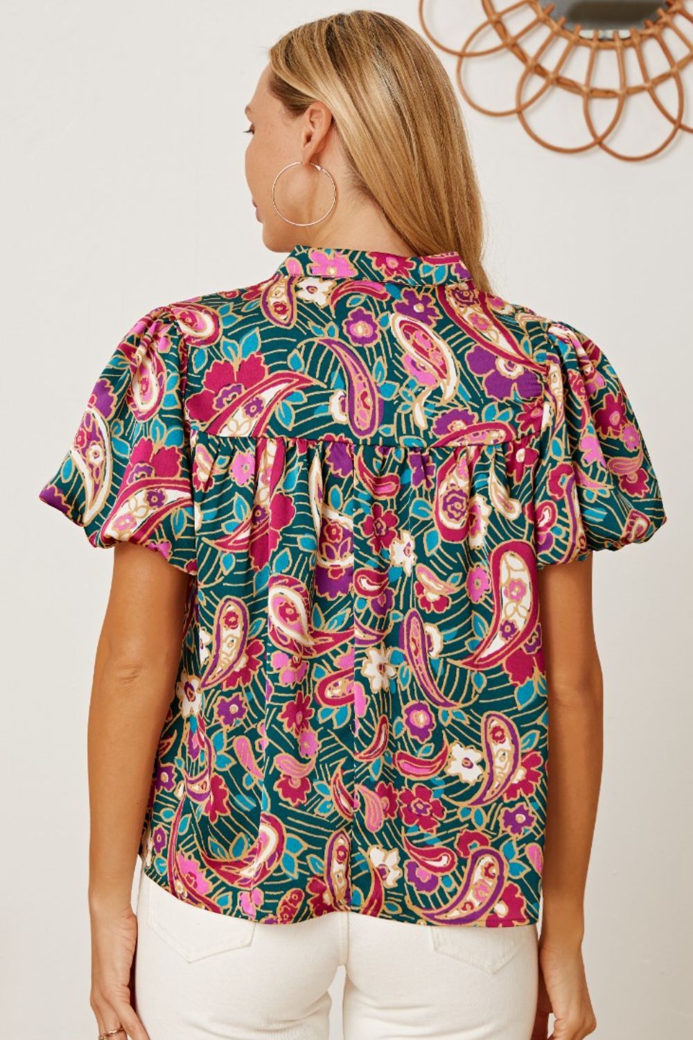 Floral Collared Neck Short Sleeve Blouse Blouse Trendsi   