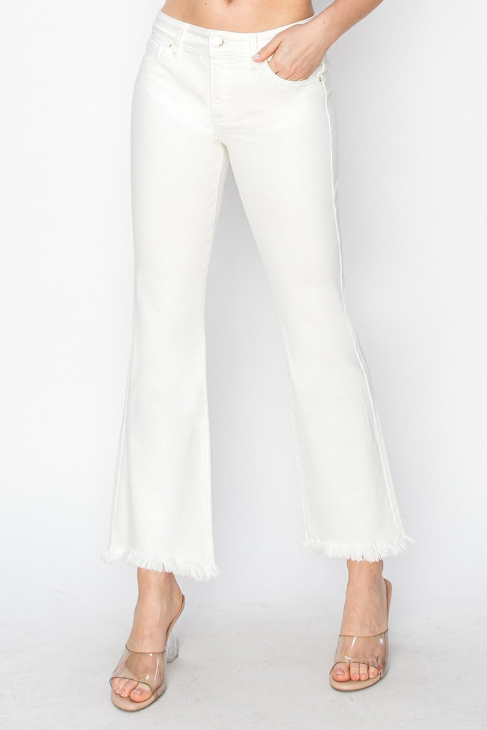 RISEN Full Size Tummy Control Crop Flare Step Hem Pants Luxe Trendsi   