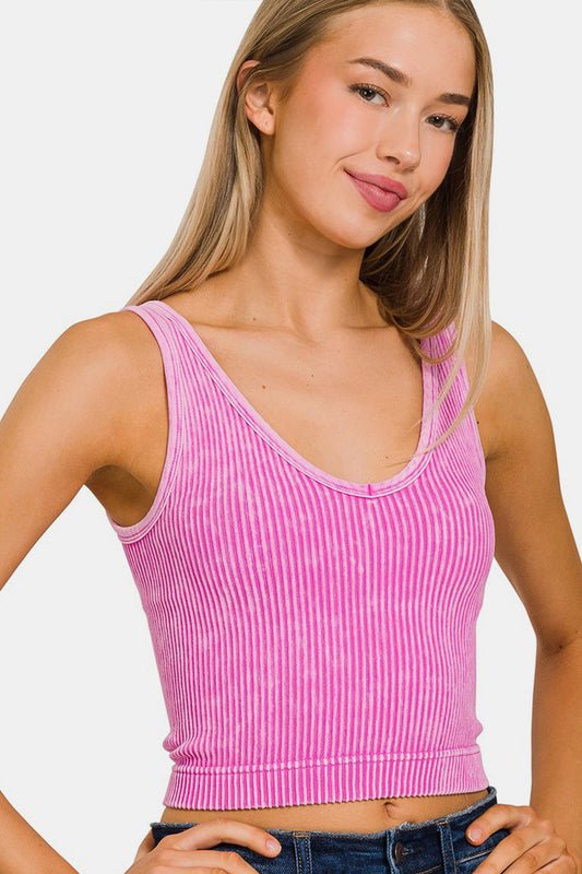 Zenana Washed Ribbed Cropped Tank  Trendsi BRIGHTMAUVE S/M 