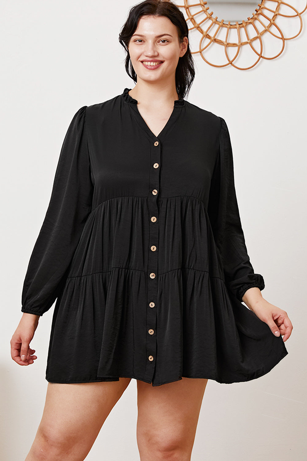 Ruffled Button Up Long Sleeve Tiered Shirt  Trendsi   