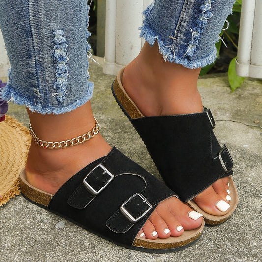 Metal Buckle Open Toe Sandals  Trendsi Black 36(US5) 