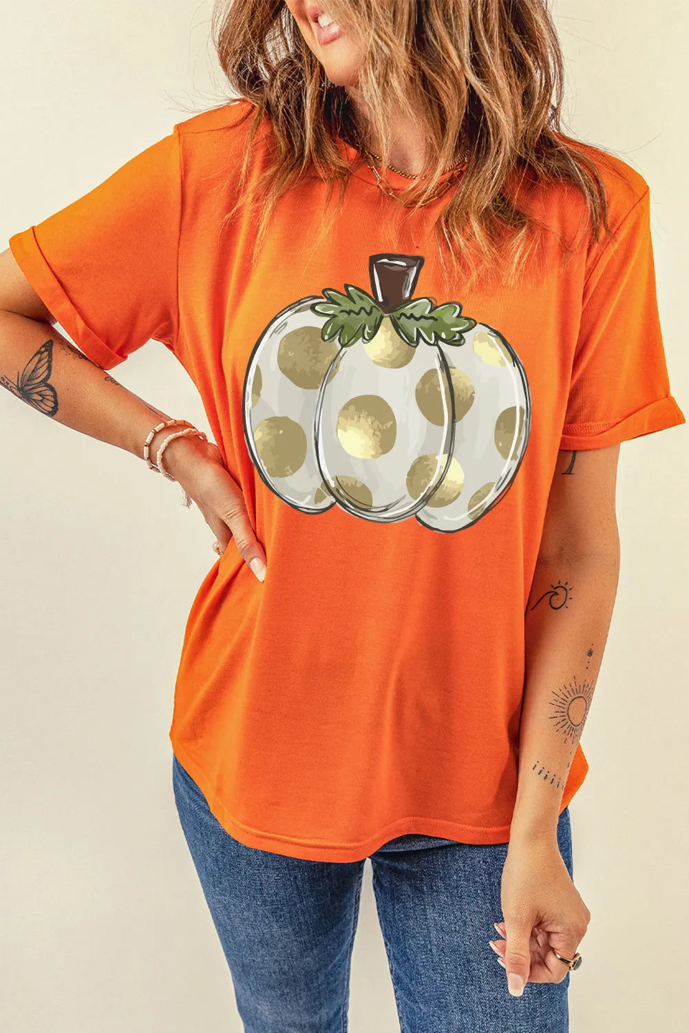 Pumpkin Graphic Round Neck Short Sleeve T-Shirt  Trendsi   