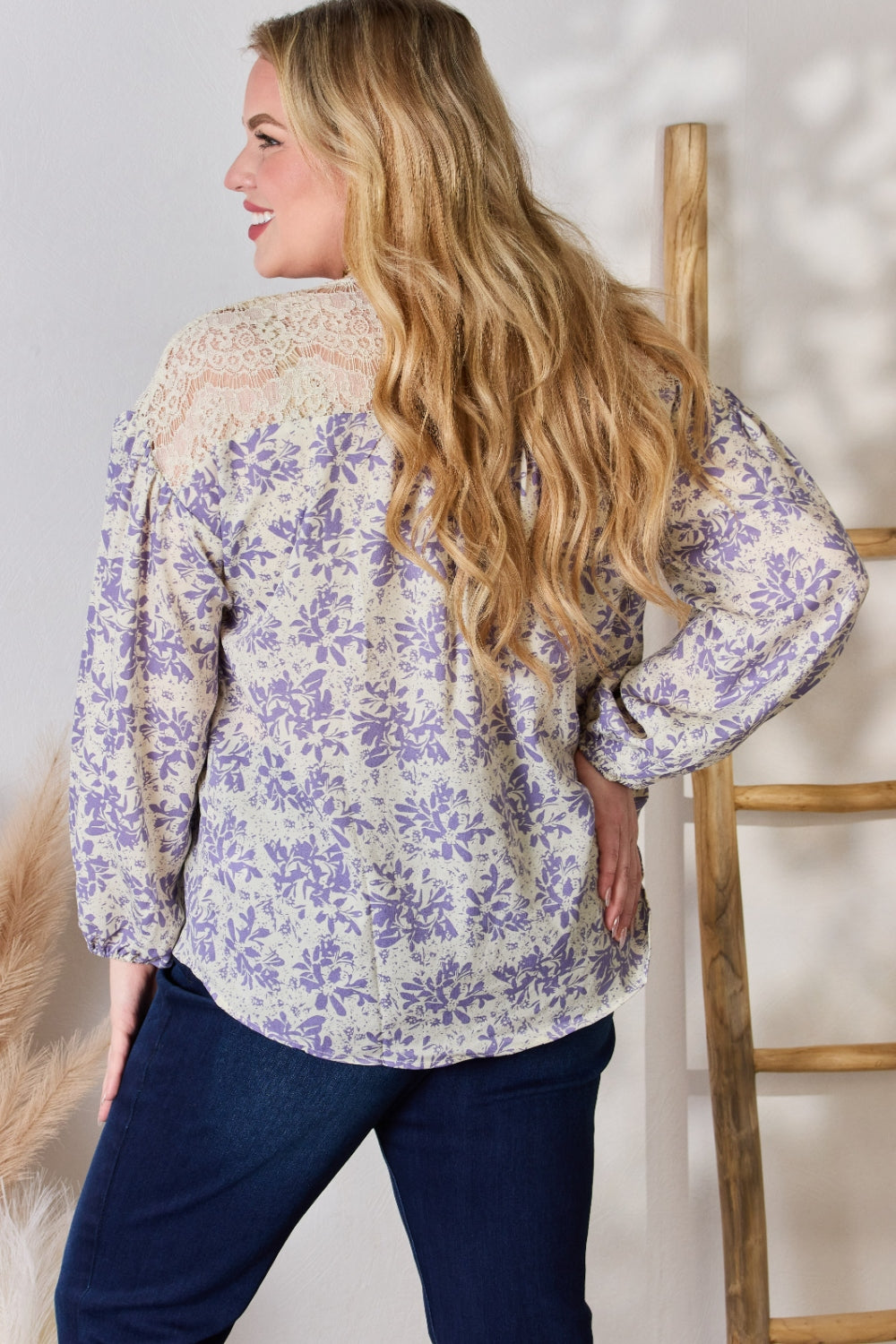 Hailey & Co Full Size Lace Detail Printed Blouse  Trendsi   