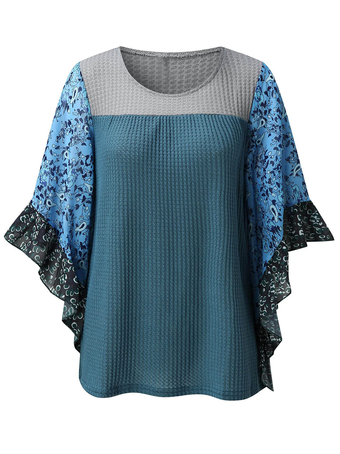 Full Size Printed Round Neck Three-Quarter Sleeve Blouse  Trendsi   