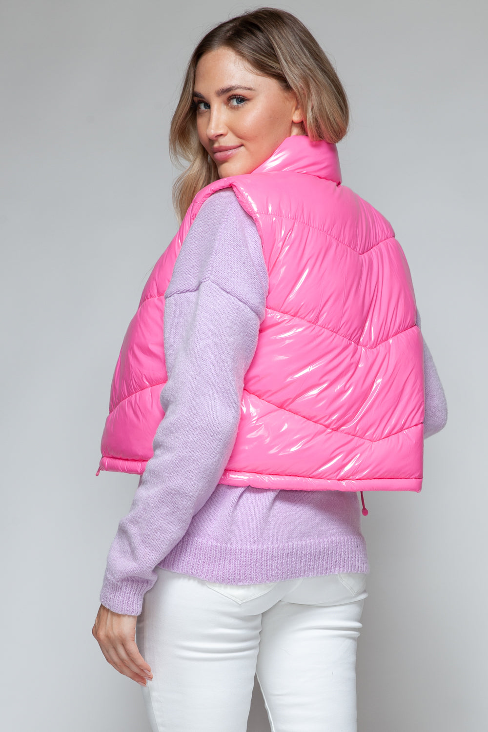 Snobbish Zip Up Turtleneck Shiny Quilted Vest  Trendsi   