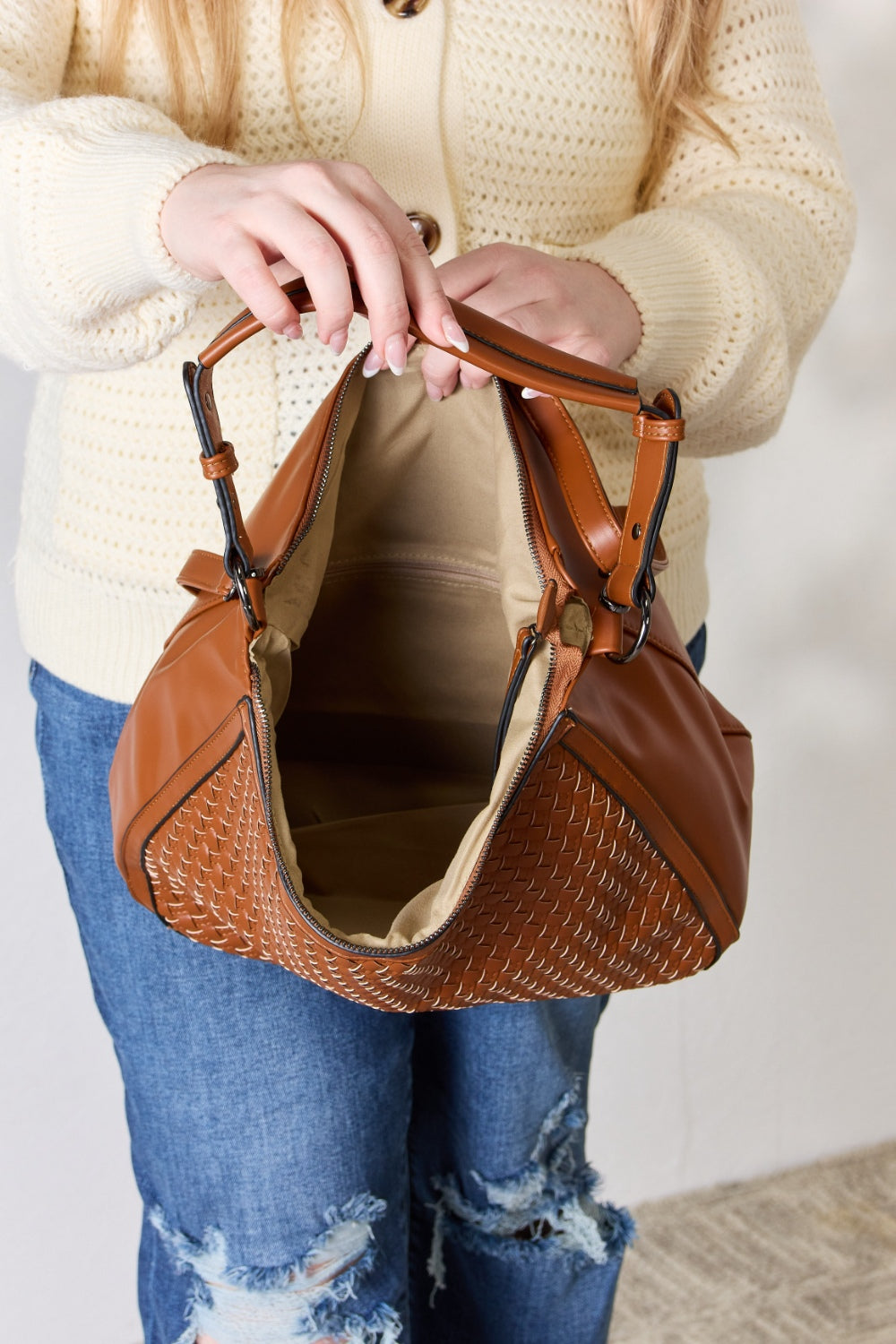 SHOMICO Weaved Vegan Leather Handbag  Trendsi   