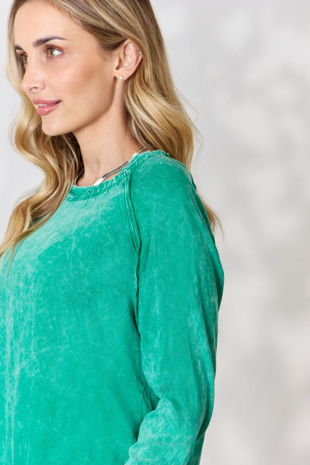 Zenana Round Neck Long Sleeve Top Blouse Trendsi   