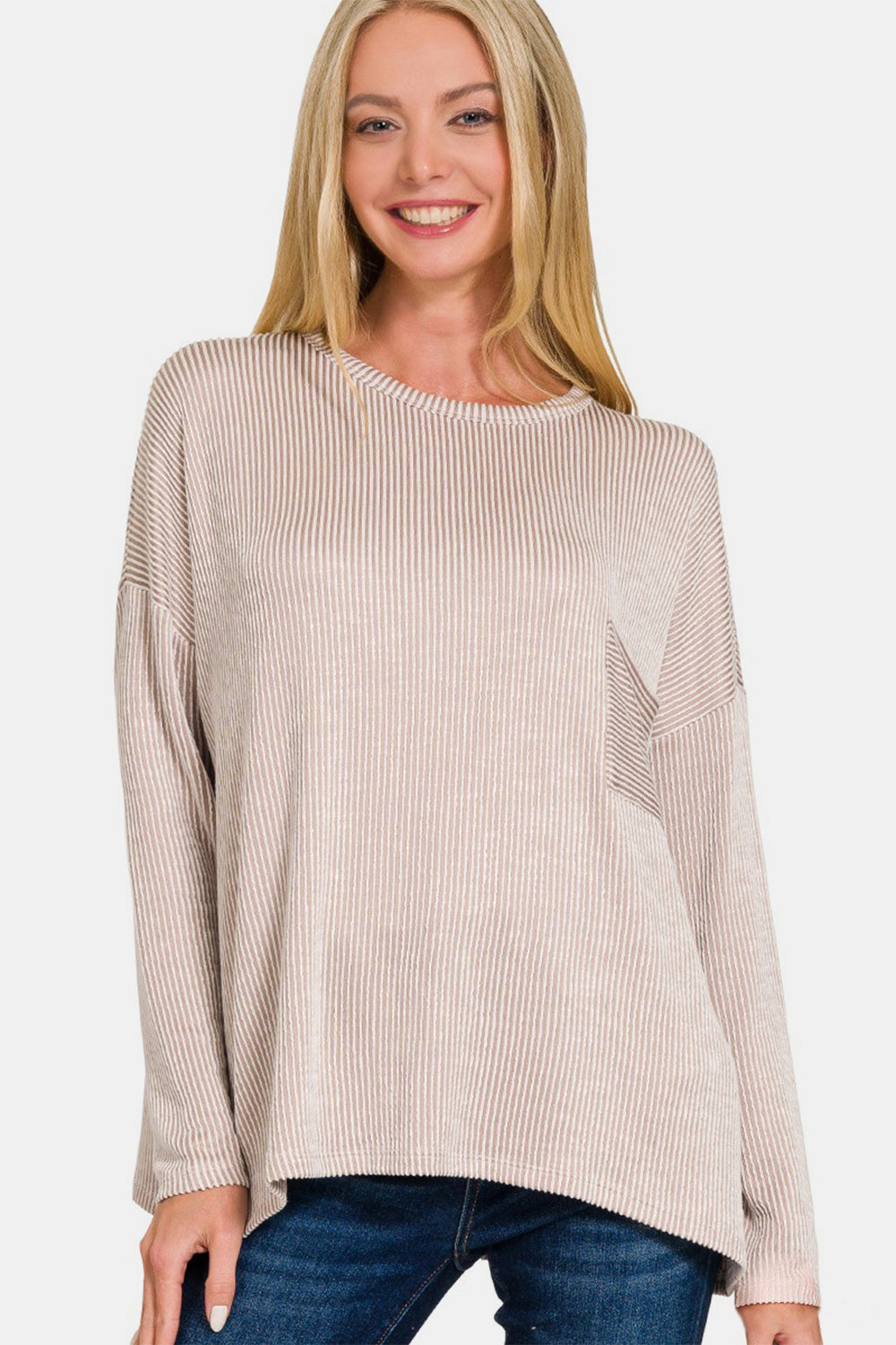 Zenana Ribbed Striped Long Sleeve T-Shirt  Trendsi   