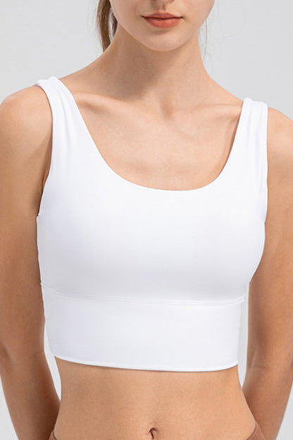 Scoop Neck Wide Strap Active Tank  Trendsi White S 