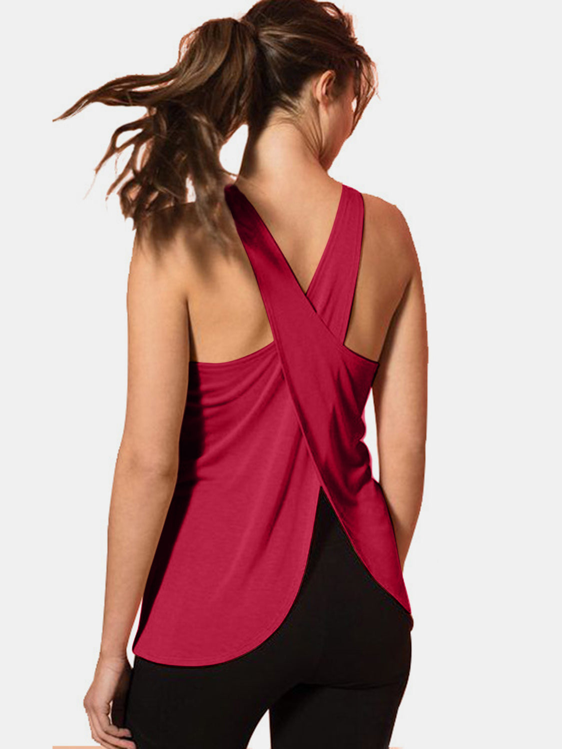 Crisscross Scoop Neck Active Tank Active Tank Trendsi Deep Red S 