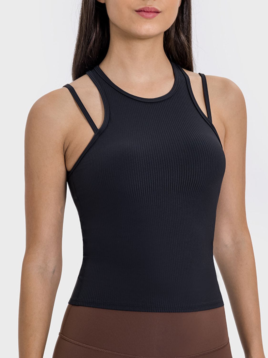 Millennia Cutout Round Neck Racerback Active Tank  Trendsi   