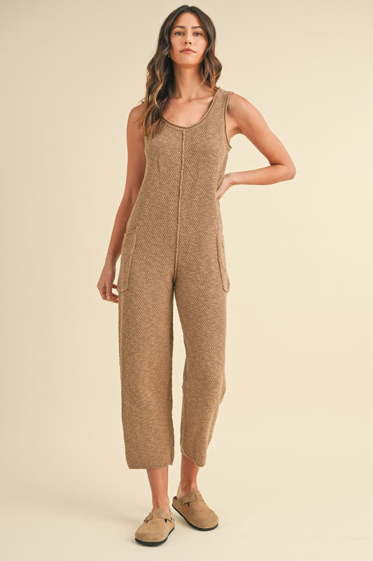 MABLE Sleeveless Knit Crop Jumpsuit with Pockets  Trendsi Mocha S 