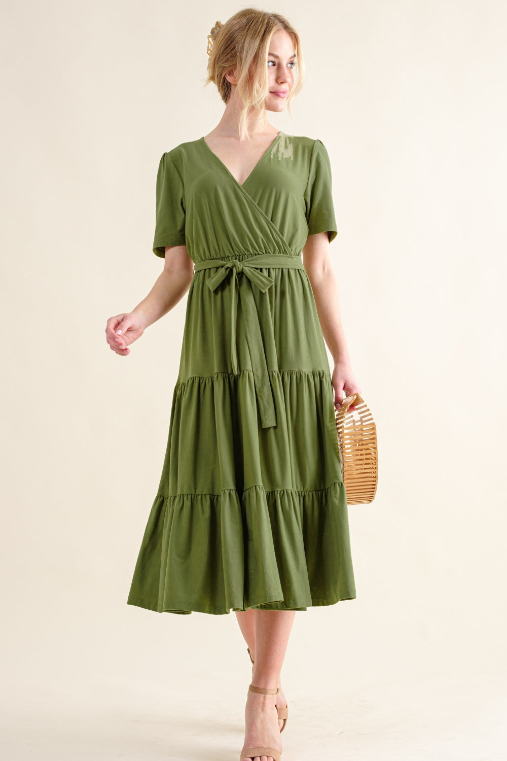 And The Why Soft Short Sleeve Tiered Midi Dress  Trendsi   