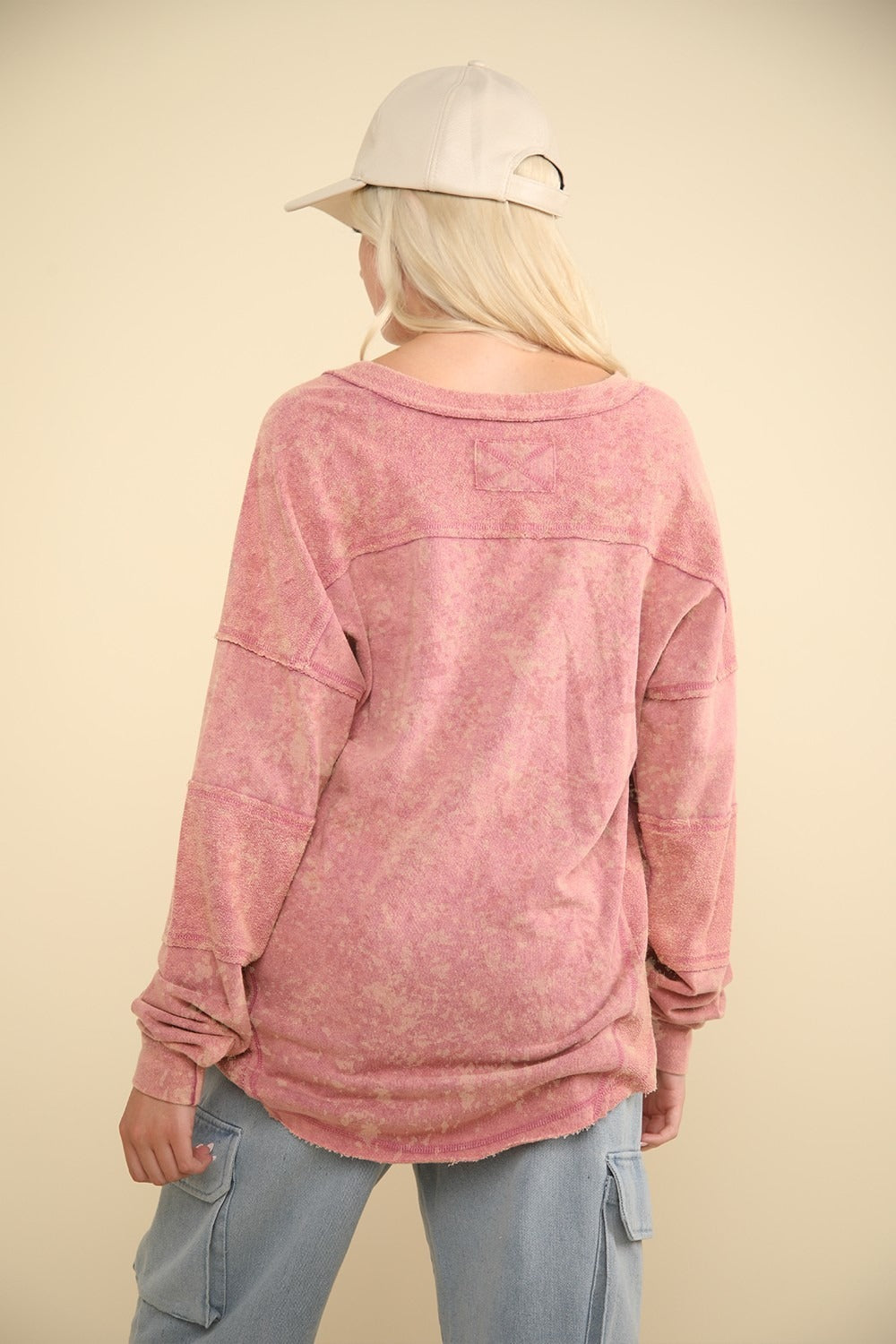 VERY J Washed V-Neck Exposed Seam Knit Top Luxe Trendsi   