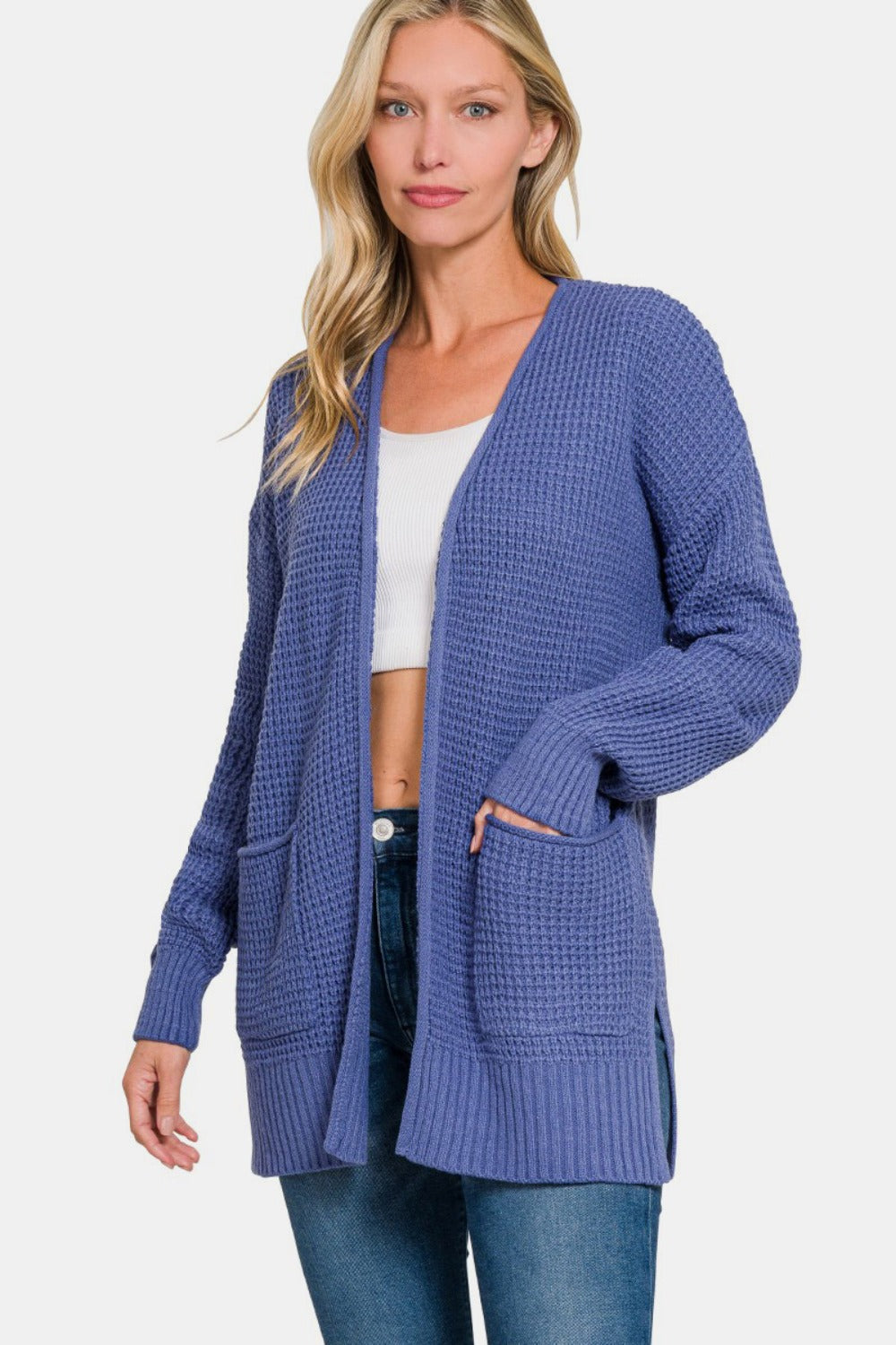 Zenana Waffle Open Front Sweater Cardigan  Trendsi Marlin S 